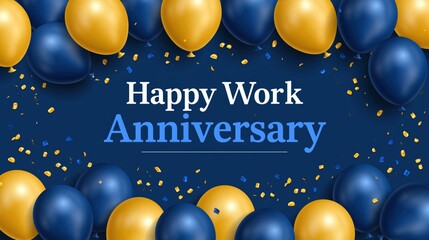 Fototapeta premium The Work Anniversary Celebration Featuring Blue and Gold Balloons and Confetti