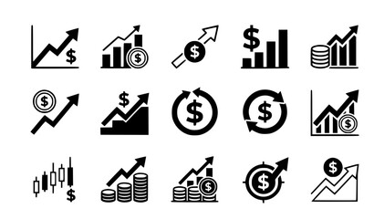 Fototapeta premium Money Growth Graph and Dollar Symbol Financial Vector Icon Collection