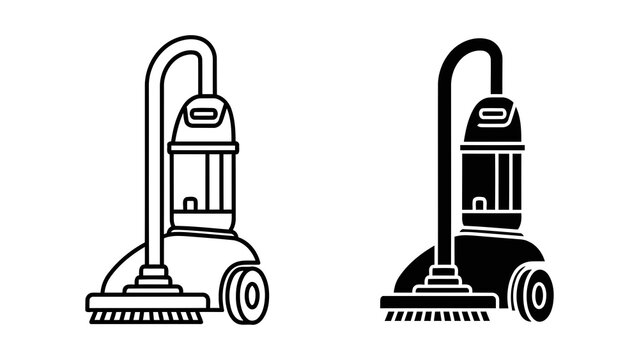 Professional vacuum cleaner line art and solid vector icons set for household chores