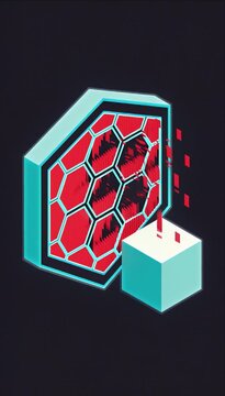 Fintech data visualization cyber security firewall shield hologram abstract 3d render for digital banking protection, blockchain encryption, futuristic hexagon shield dashboard, secure network risk