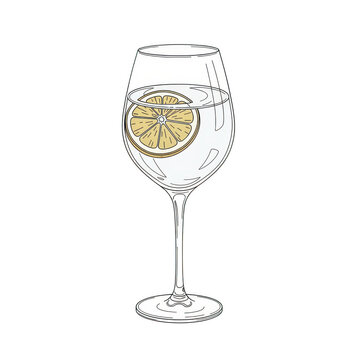 Gin and tonic with lemon slice isolated on transparent background