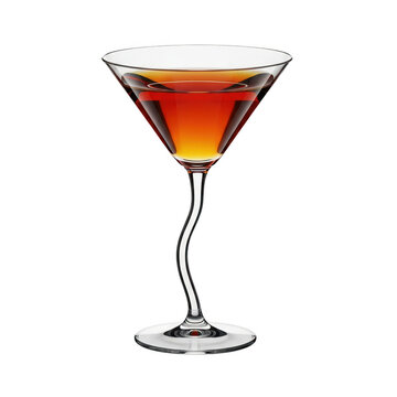 Martini glass with amber cocktail isolated on transparent background