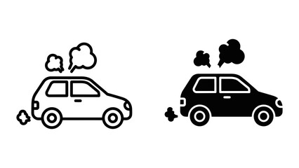 Obraz premium Polluting vehicle with exhaust fumes vector icon set for environmental awareness