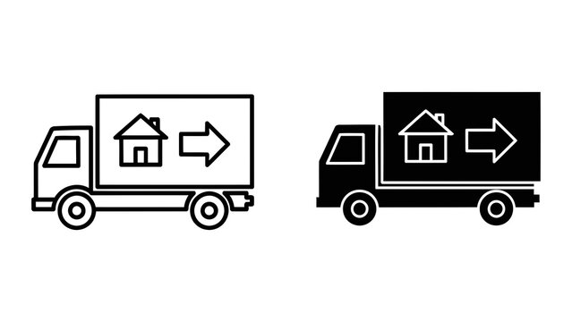 Moving truck with house symbol vector transportation icon isolated on transparent