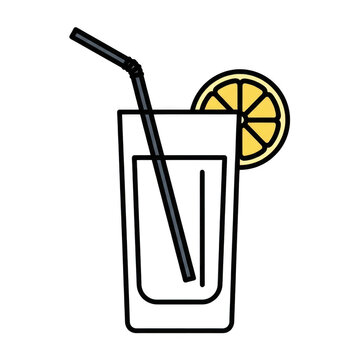 Glass of lemonade with a straw and lemon slice isolated on transparent background