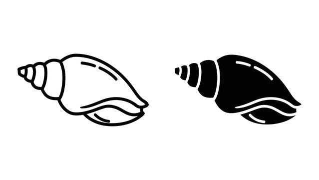 Conch shell vector icons outline and filled silhouette isolated on transparent background