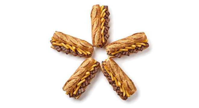 Belgian Mitraillette Circular Arrangement on White Background