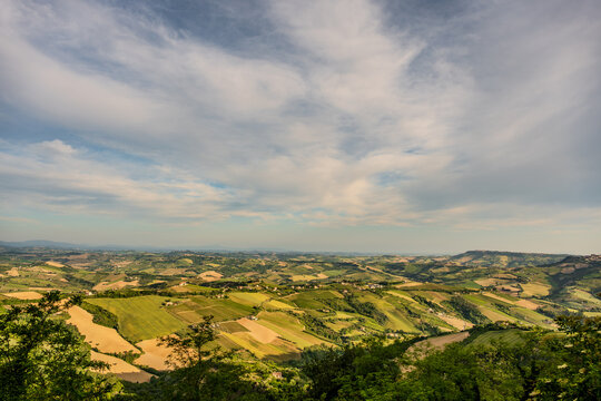 Marche, Italy. Spectacular spring landscape of the Marche hills.