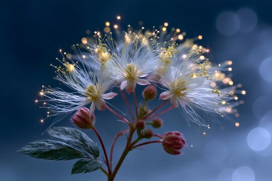 Glowing flower with sparkling light effect at night