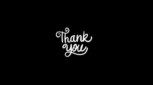 Hand Drawn Animated Cursive Thank You Typography with Swirls on Alpha Channel