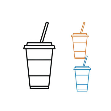 Three disposable cups with straws, isolated on transparent background