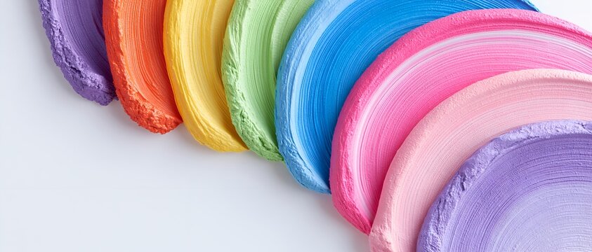 Rainbow-colored bath bombs arranged in a row