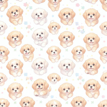 Fluffy dog ​​watercolor pattern