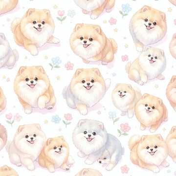 Fluffy dog ​​watercolor pattern