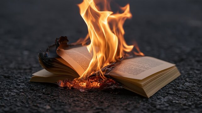 The Burning Book on Asphalt: A Fiery Moment of Destruction and Decay