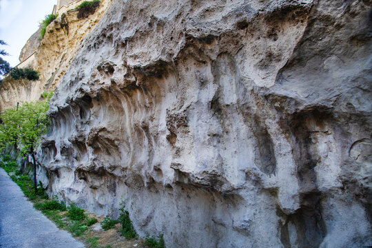 The appearance of the rock due to weathering on a clear, sunny day. Nature, landscape, World tourism.