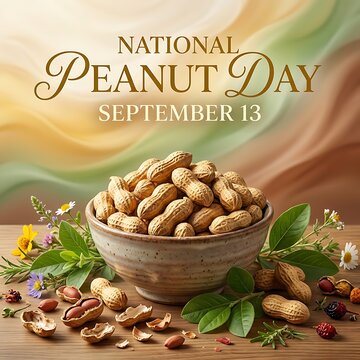 National peanut day celebration with a bowl of fresh peanuts on a wooden table