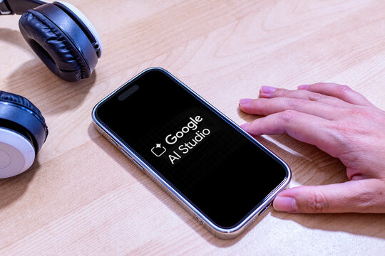 Beer Sheva, Israel. August 26, 2025: Google AI Studio app logo on an Apple iPhone screen.