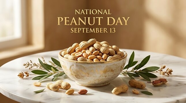 National peanut day celebration with a bowl of peanuts on a marble table