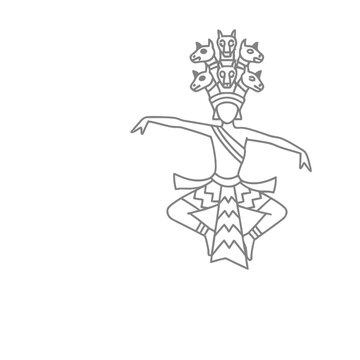 Figure in traditional costume with multi-headed headdress