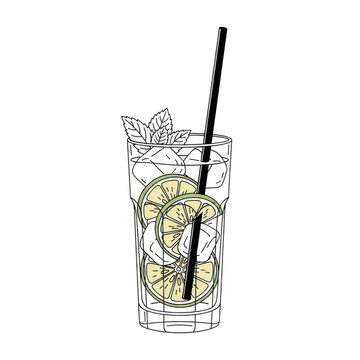 Tall glass of mojito with lime and mint isolated on transparent background