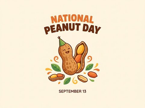 National peanut day celebration graphic with cute cartoon peanut character