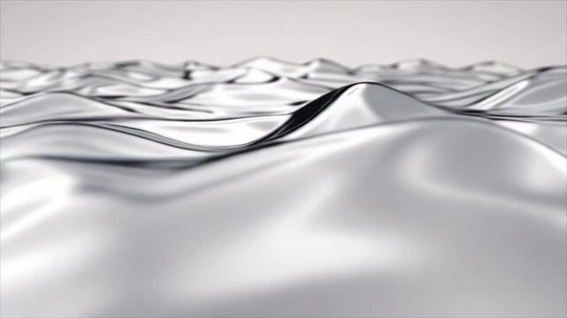 Liquid chrome surface morphs smoothly into reflective metallic waves in a futuristic seamless 3D background.