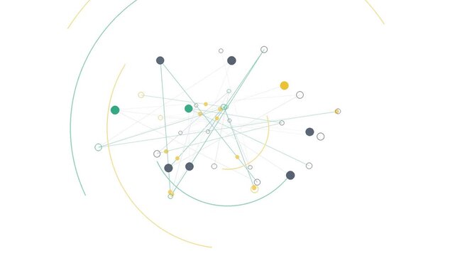 Abstract Geometric Network Visualization Featuring Interconnected Nodes and Circular Arc Lines on a Minimalist White Background
