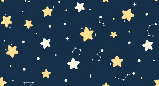 Whimsical Starry Night Sky Pattern with Constellations.