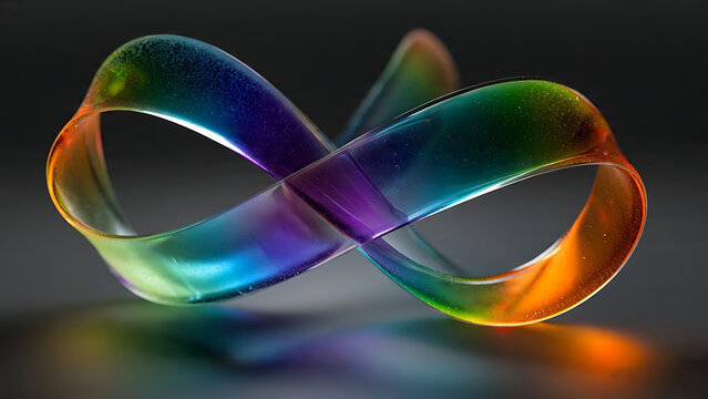 Vibrant 3D infinity symbol glowing with rainbow gradient colors on dark background