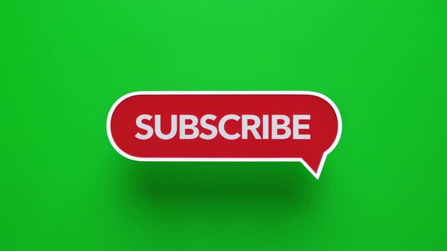 Red subscribe buttons animate appearing with subtle shadow on green background for social media engagement