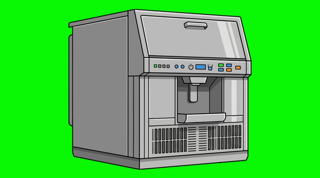 vector illustration of a commercial ice maker machine on a green background