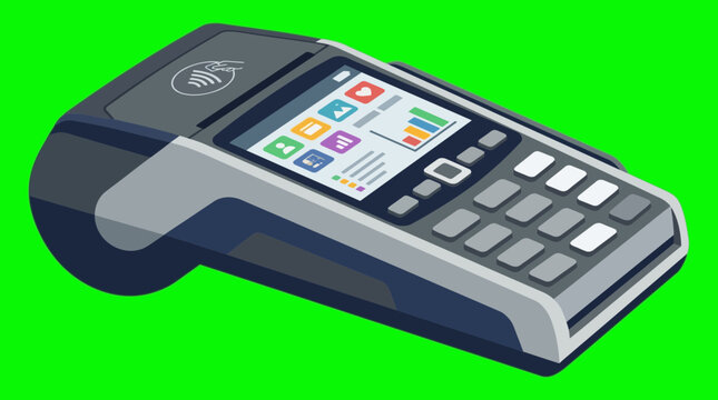 Isometric payment terminal card reader vector illustration
