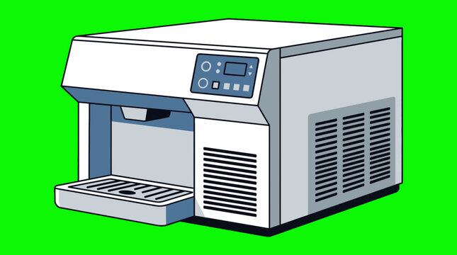 Commercial Ice Maker Machine Vector Illustration Isolated On Green Screen
