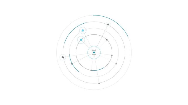 Futuristic digital HUD interface with minimalist circular radar scanning elements and tech data visualization on white background