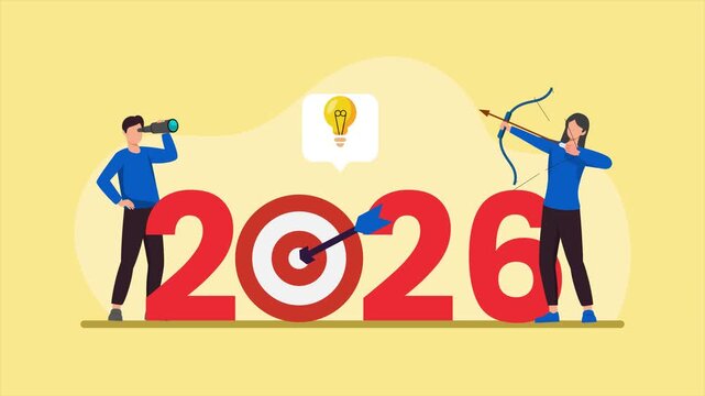 Building successful roadmap for upcoming year. End-year Strategies concept. Full length Icon animation illustration. High quality&nbsp;4k&nbsp;footage