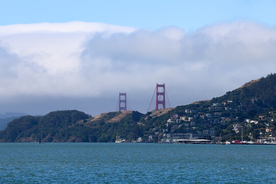 Distant Golden Gate Bridge View Over San Francisco Bay From Belvedere California