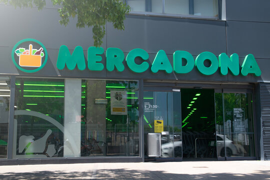 Mercadona Supermarket front logo in Mollet del Valles, Barcelona, Spain.