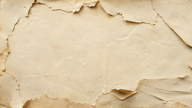 Vintage torn paper texture with ragged edges, antique parchment background, aged beige paper for scrapbooking and graphic design
