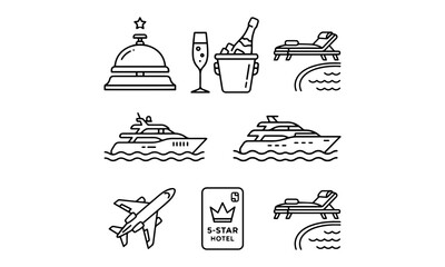 Naklejka premium Luxury Hotel and VIP Travel Line Icon Set