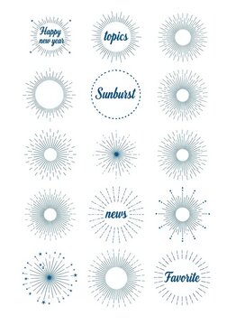 Set of Vintage Blue Sunburst and Starburst Vector Design Elements for Logos, Badges, and New Year Decorations