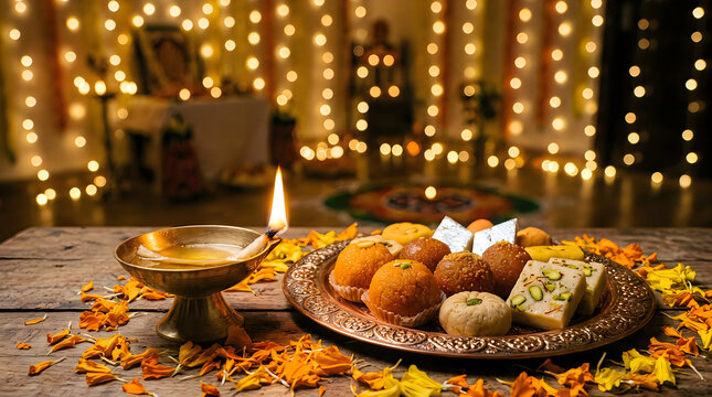 Traditional indian sweets arranged for a festive holi day celebration