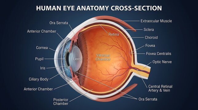 Anatomy of the human eye cross section diagram illustration