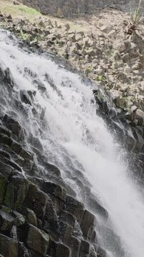 White water flowing down the spectacular geometric rock formations in huasca de ocampo, hidalgo, mexico