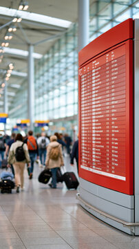 Digital flight departures board displaying schedules in terminal