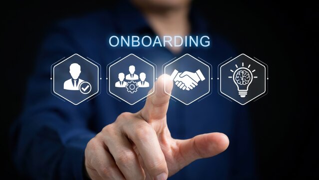 Business onboarding process concept with digital icons