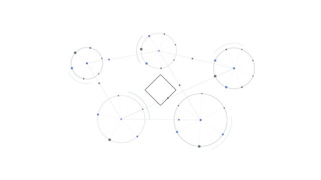 Abstract futuristic network diagram with circular nodes and connection lines on white background