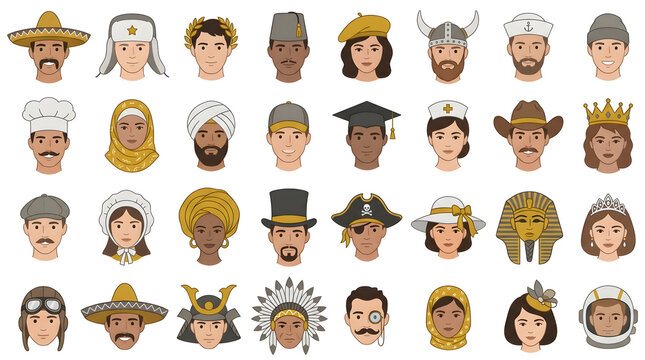 Avatar Set Depicting Diverse Global People Professions and Historical Figures