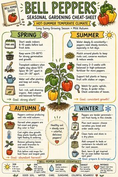 Bell Pepper Seasonal Gardening Cheat Sheet Infographic for Vegetable Growing Guide