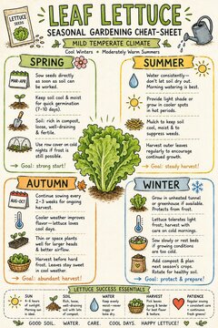 Leaf Lettuce Seasonal Gardening Cheat Sheet Infographic for Temperate Climate Growing